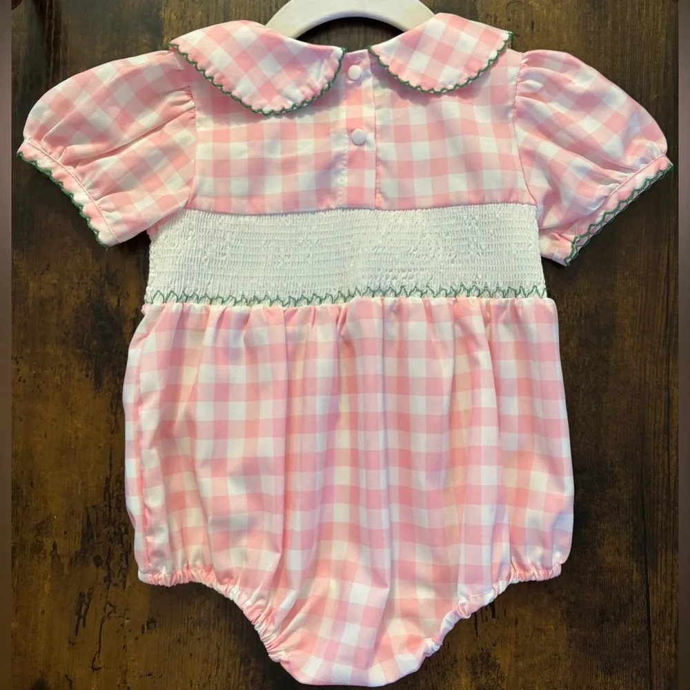 Pink Gingham Golf Themed Baby Romper - Picture 4 of 6